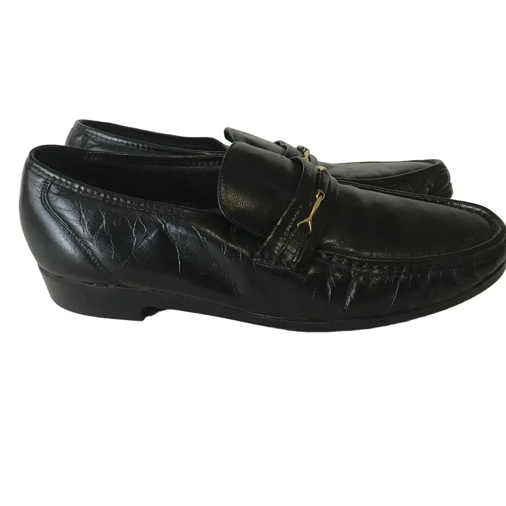 Florsheim FLS Black Leather Gold Buckle Slip On Horse Bit Loafer 11 D